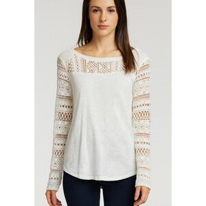 XCVI Women White‎ Crochet Lace Long Sleeve Boho Casual Top XL